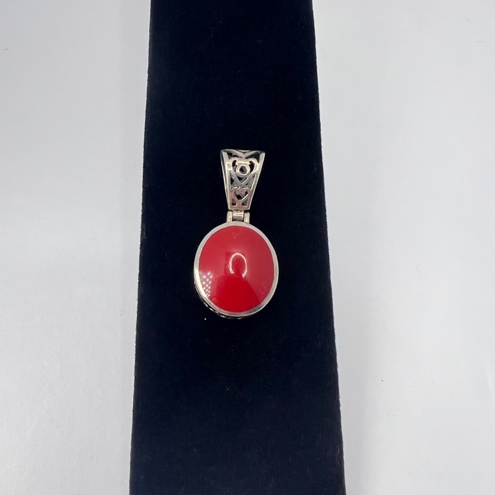 Silpada Red Sterling Silver Filigree Pendant Retired Reversable Cabochon Ornate
